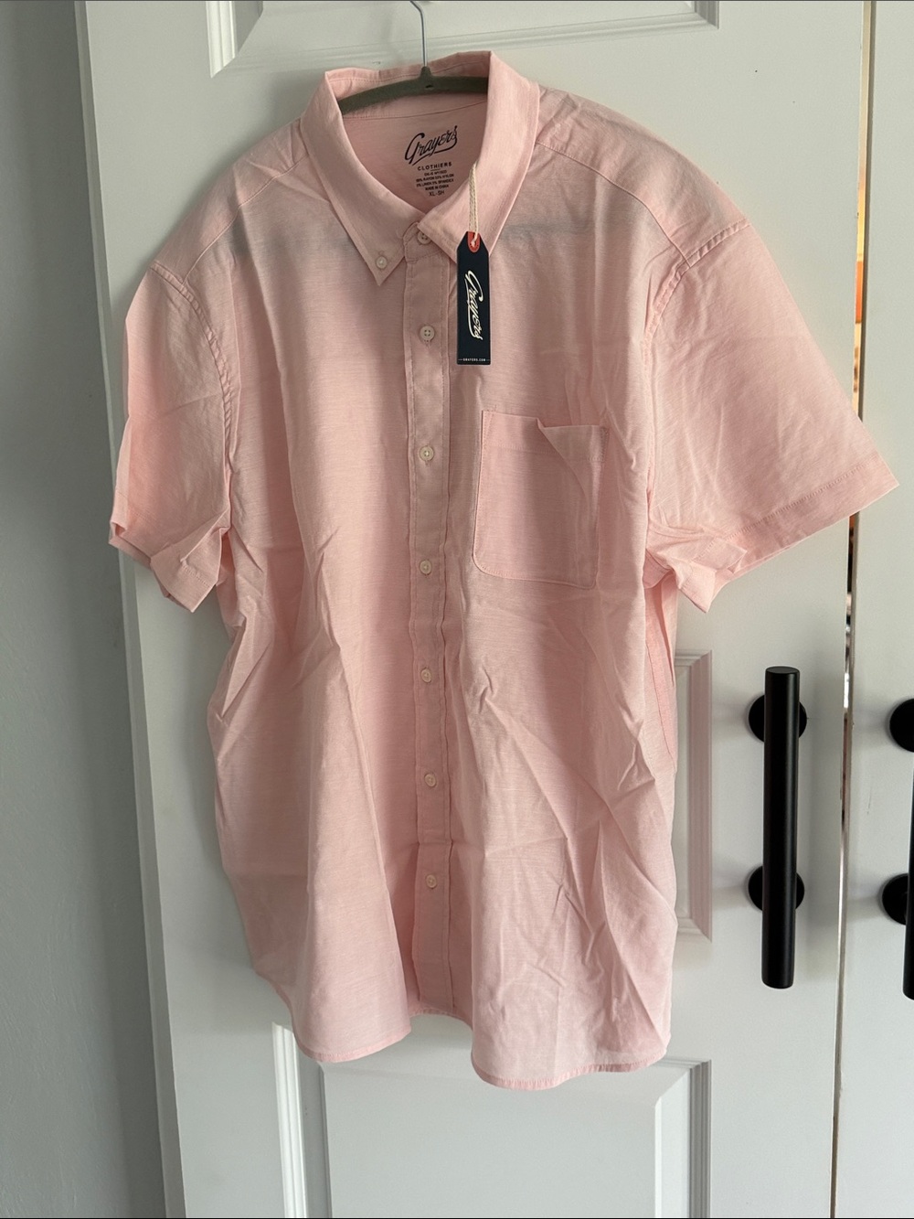 Grayers Men’s Short-Sleeve Button-Down Shirt in Pale Pink XL